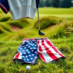 Flick International Close-up of Jason Day's patriotic American flag shorts on a golf tee at Oakmont Country Club