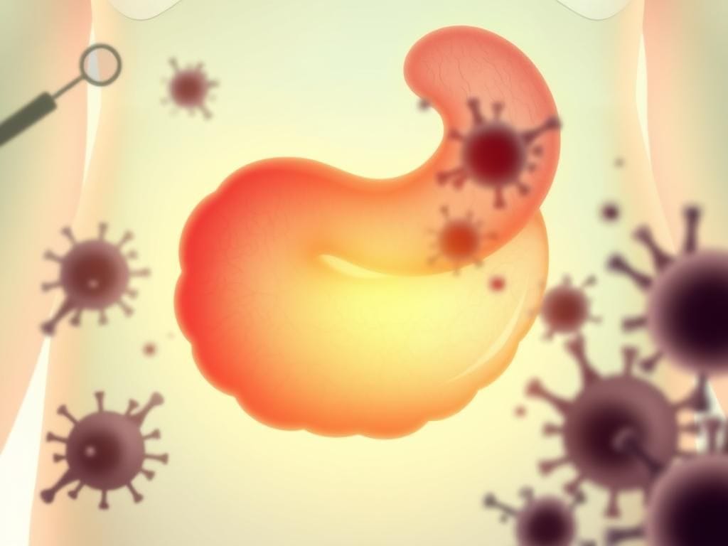 Flick International Close-up illustration of a highlighted human appendix with cancer cells surrounding it
