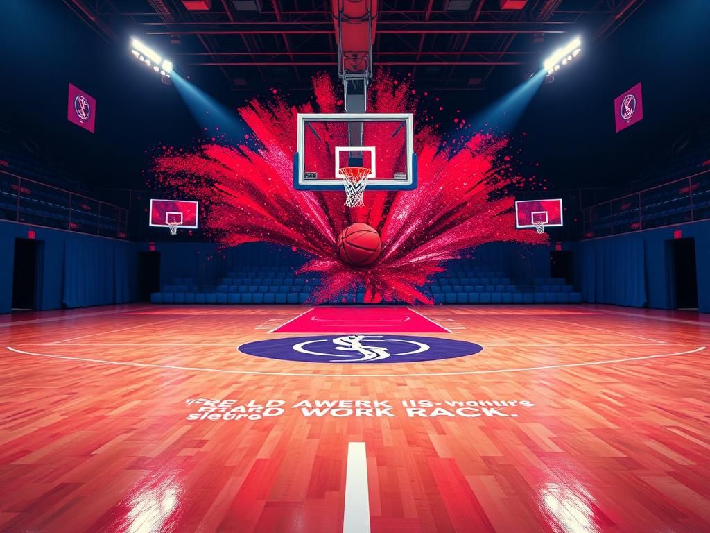 Flick International A vibrant basketball court scene symbolizing Cameron Brink's recovery journey with elements of red carpet events.