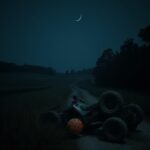 Flick International A dimly lit Mississippi landscape at night featuring a toppled ATV near a winding dirt road.