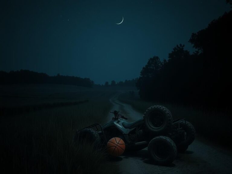 Flick International A dimly lit Mississippi landscape at night featuring a toppled ATV near a winding dirt road.