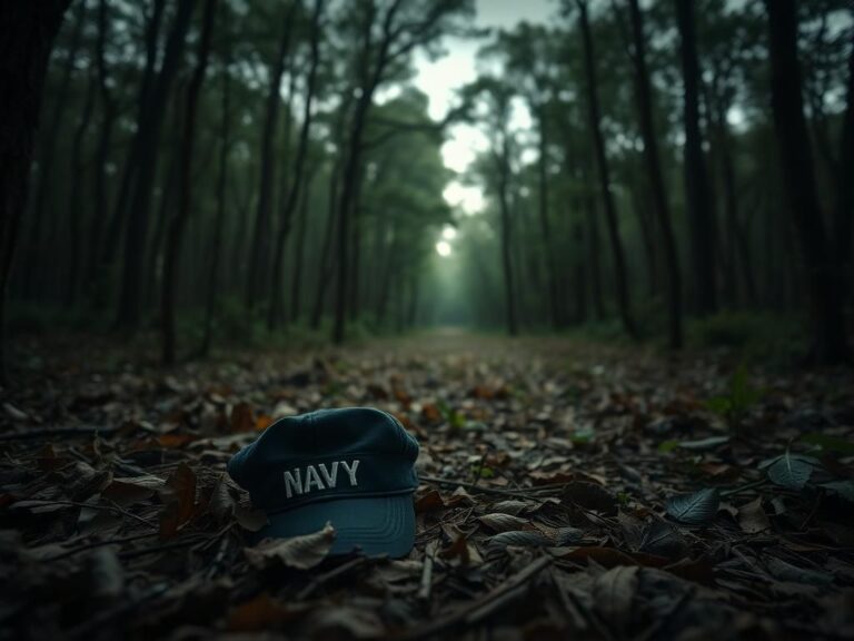 Flick International A weathered Navy cap on the forest floor, symbolizing the missing seaman Angelina Resendiz.