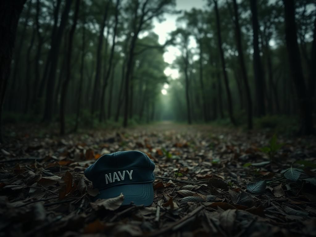 Flick International A weathered Navy cap on the forest floor, symbolizing the missing seaman Angelina Resendiz.