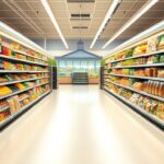 Flick International A vibrant grocery store aisle showcasing colorful fresh fruits and vegetables with empty spaces where junk food used to be.