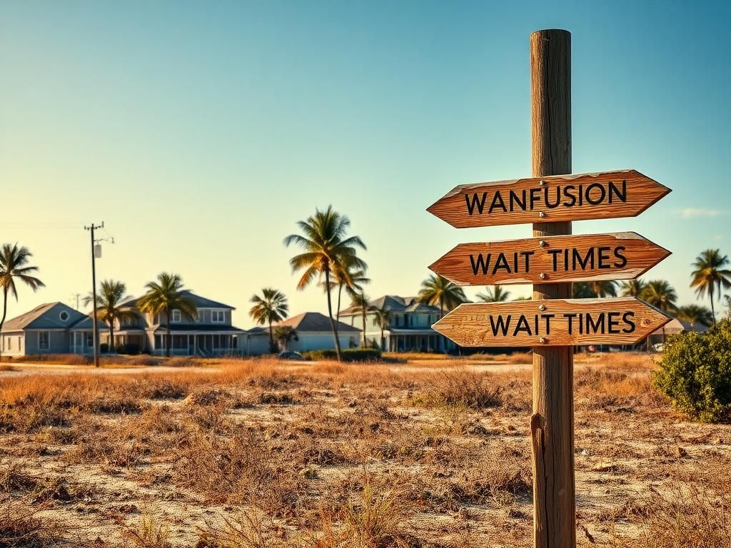 Flick International Coastal scene of Redington Beach, Florida showing hurricane aftermath with damaged and repaired homes