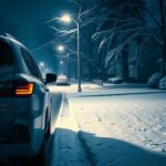 Flick International A 2021 Lexus LX 570 parked on a snowy residential street at night