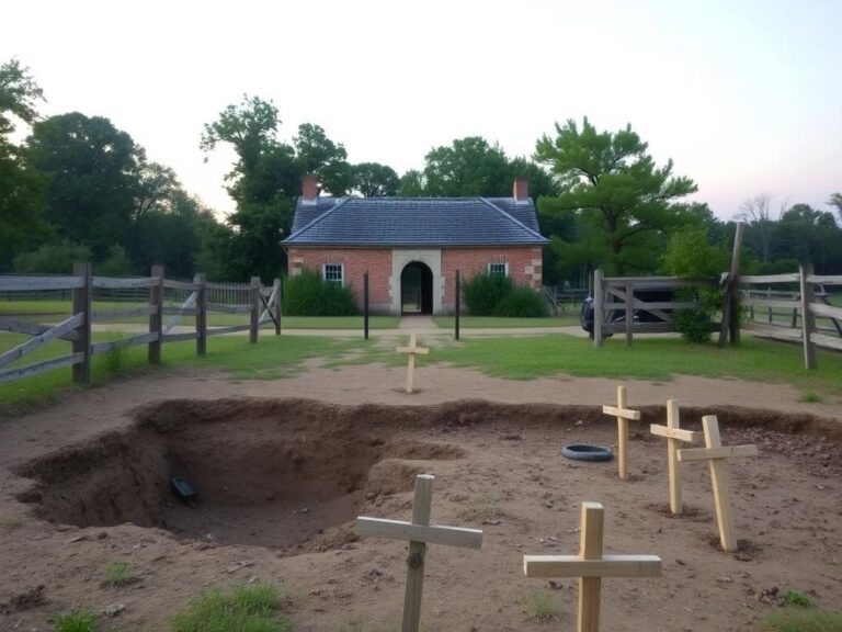 Flick International Archaeological site in Colonial Williamsburg with partially unearthed Civil War soldier remains
