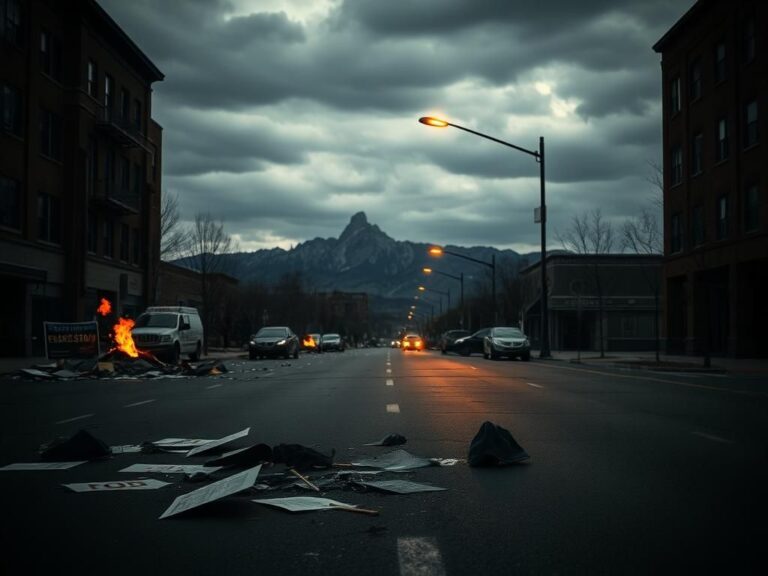 Flick International A deserted Boulder street showing remnants of a peaceful rally and signs of chaos