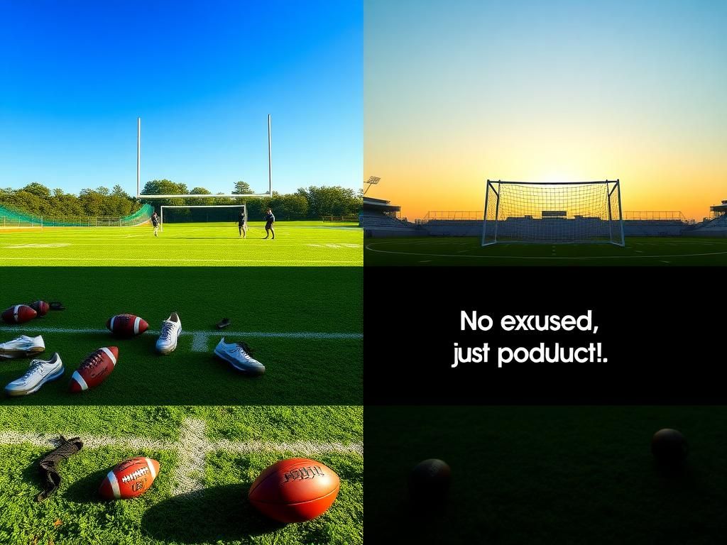 Flick International A contrasting split image of first-team and second-team practices on a football field during minicamp