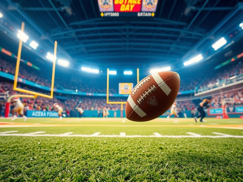 Flick International Dynamic arena football action with players throwing a football