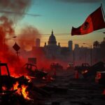Flick International Chaos in Los Angeles with burnt-out vehicles and debris from recent riots