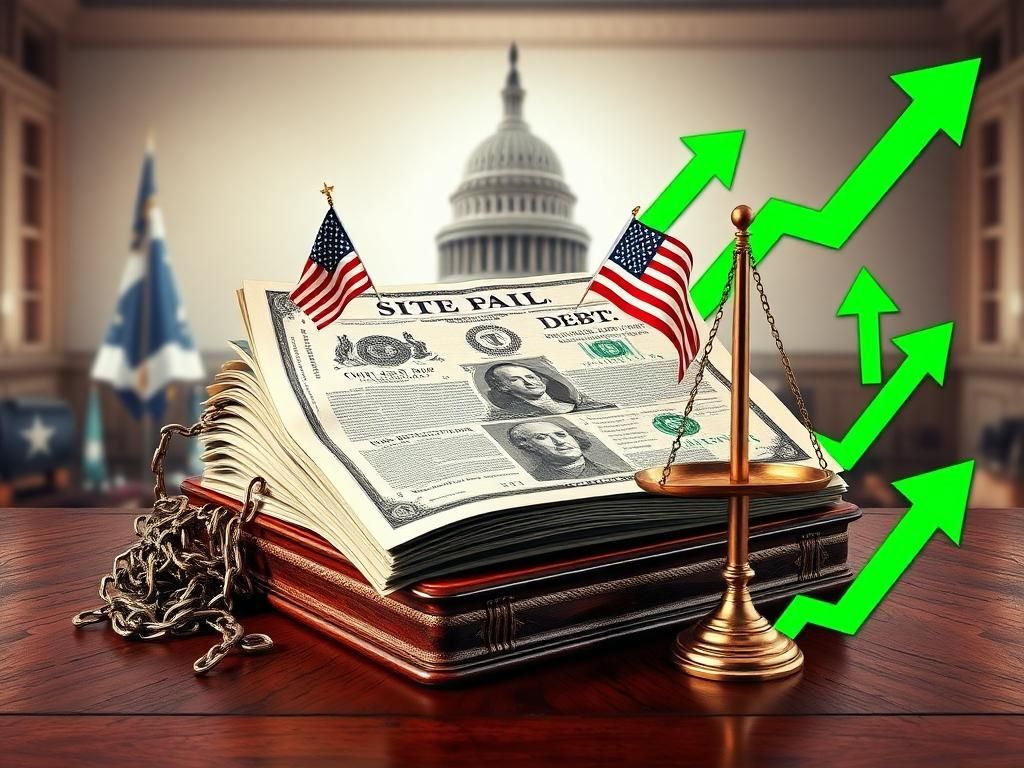 Flick International A massive, ornate legislative bill adorned with American flags displayed on a wooden table, symbolizing political reform.