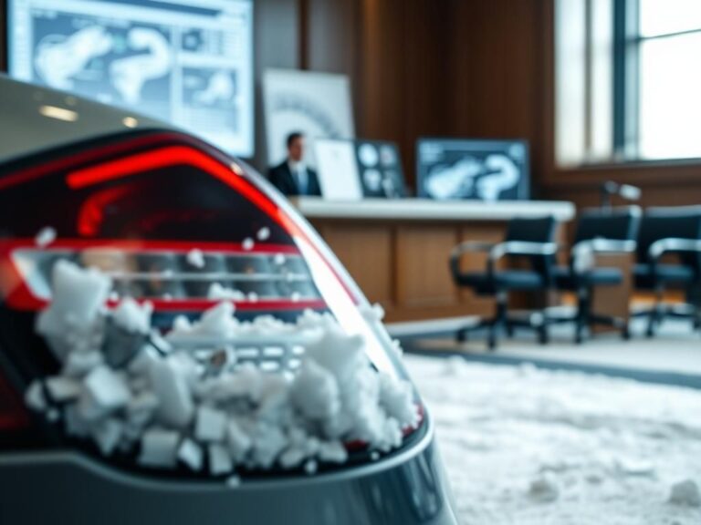 Flick International Courtroom scene with legal documents and high-tech displays amidst a snowy background
