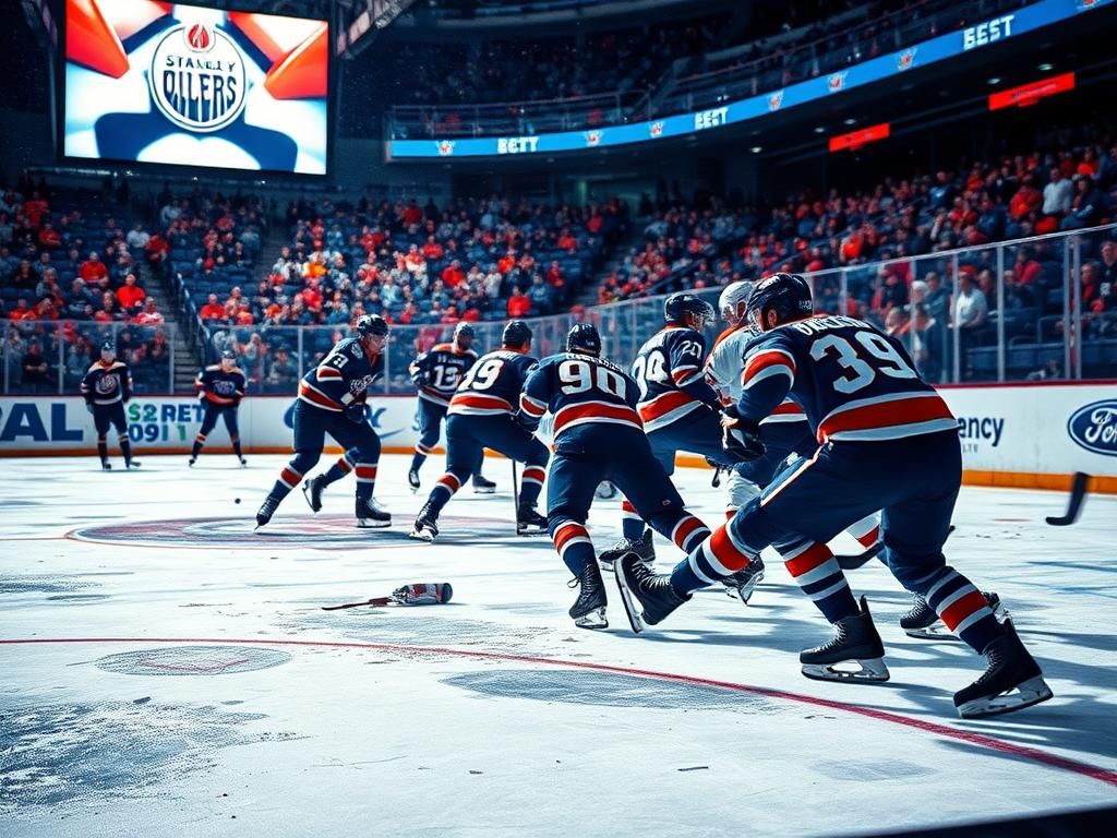Flick International Intense hockey rink scene showcasing chaos after Stanley Cup Final fight