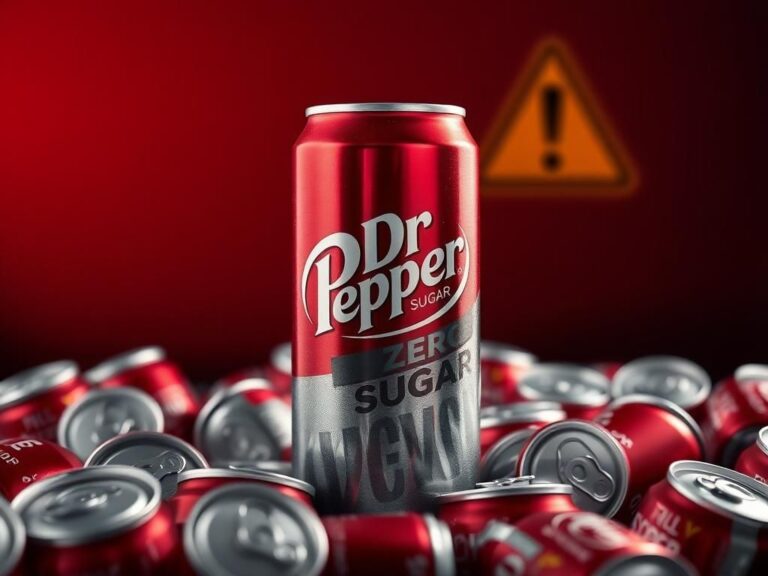 Flick International A close-up of a Dr. Pepper Zero Sugar can alongside full sugar cans, showcasing health risks for diabetics.