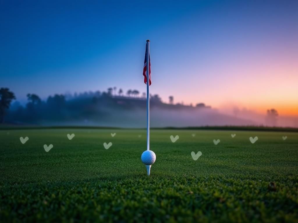 Flick International A serene dawn view of a golf course with a lone golf tee and ball, symbolizing preparation for the U.S. Open.