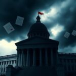 Flick International Dramatic representation of a federal building symbolizing government authority and judicial tension