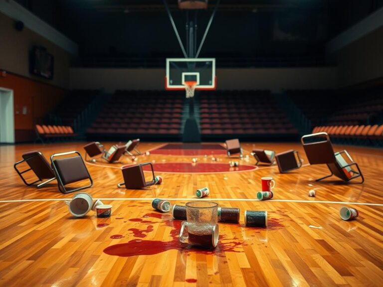 Flick International Chaotic basketball court scene after confrontation with fans