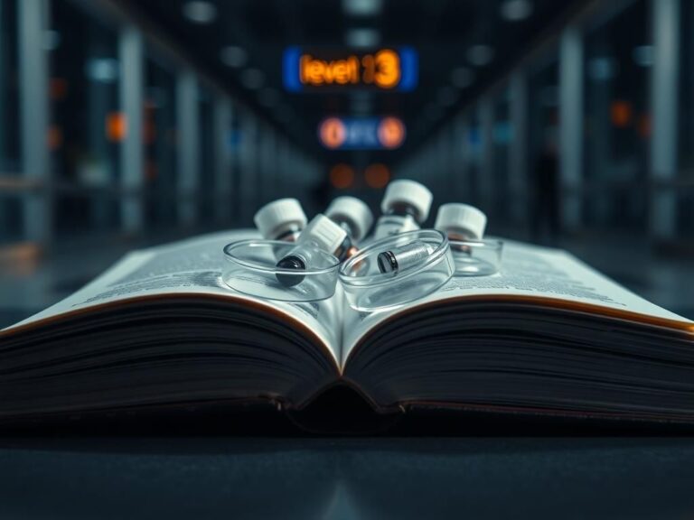 Flick International Close-up of an open book containing petri dishes and vials, symbolizing the smuggling of biological materials