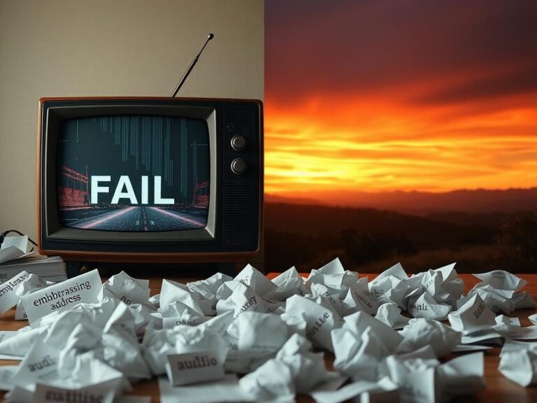 Flick International Vintage television set displaying static alongside a dramatic California sunset landscape