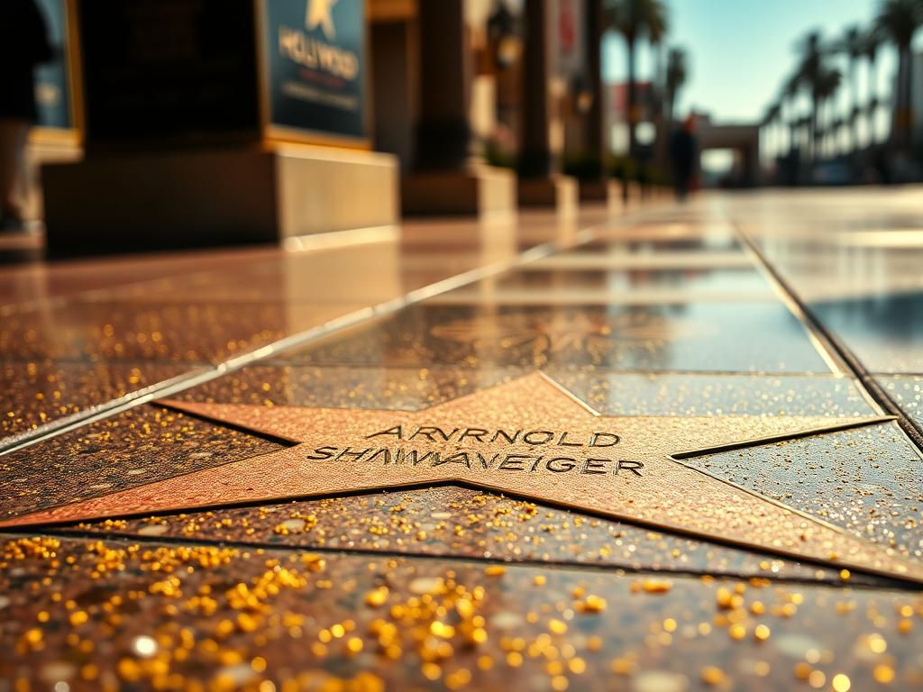 Flick International Close-up of Arnold Schwarzenegger's Hollywood Walk of Fame star surrounded by dust and crystals
