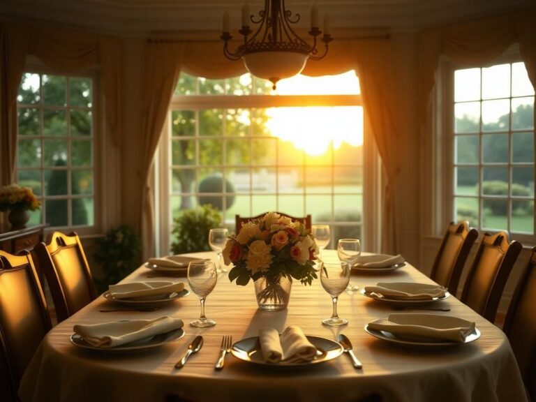 Flick International Cozy dining room in the White House set for a family dinner with elegant decor