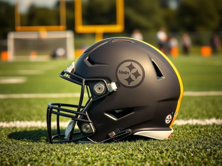 Flick International Close-up view of a high-tech football helmet on a turf field