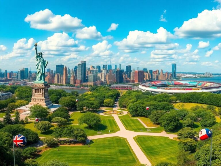 Flick International Panoramic view of Liberty State Park with NYC skyline and Statue of Liberty