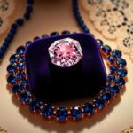Flick International Stunning display of the Marie-Thérèse Pink Diamond and Blue Belle Sapphire on a dark velvet cushion