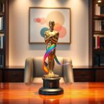 Flick International Elegant office setting with an Academy Award statuette symbolizing gender fluidity