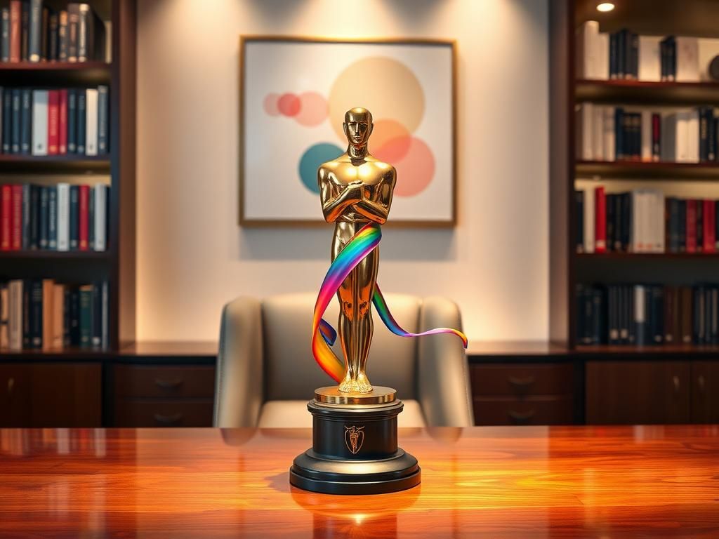 Flick International Elegant office setting with an Academy Award statuette symbolizing gender fluidity