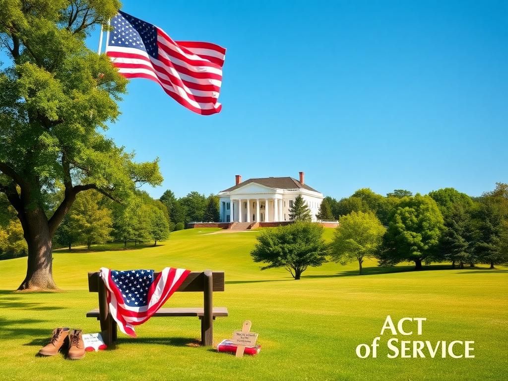 Flick International Majestic American flag waving in front of Mount Vernon with military symbols of service.