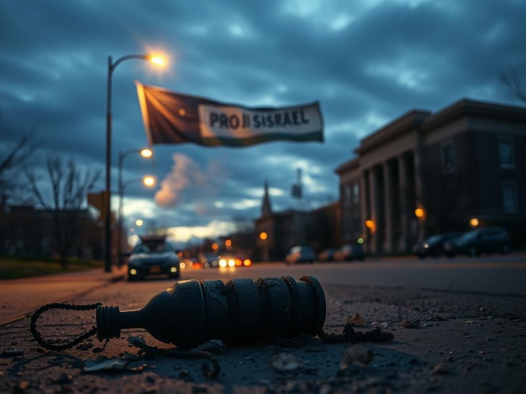 Flick International Charred Molotov cocktail on a quiet Boulder street after a hate crime incident