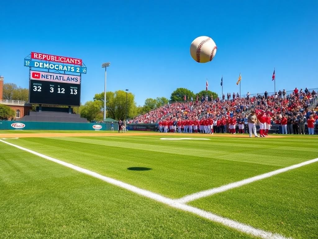 Flick International Vibrant baseball scene at the Congressional Baseball Game with Republicans defeating Democrats 13-2