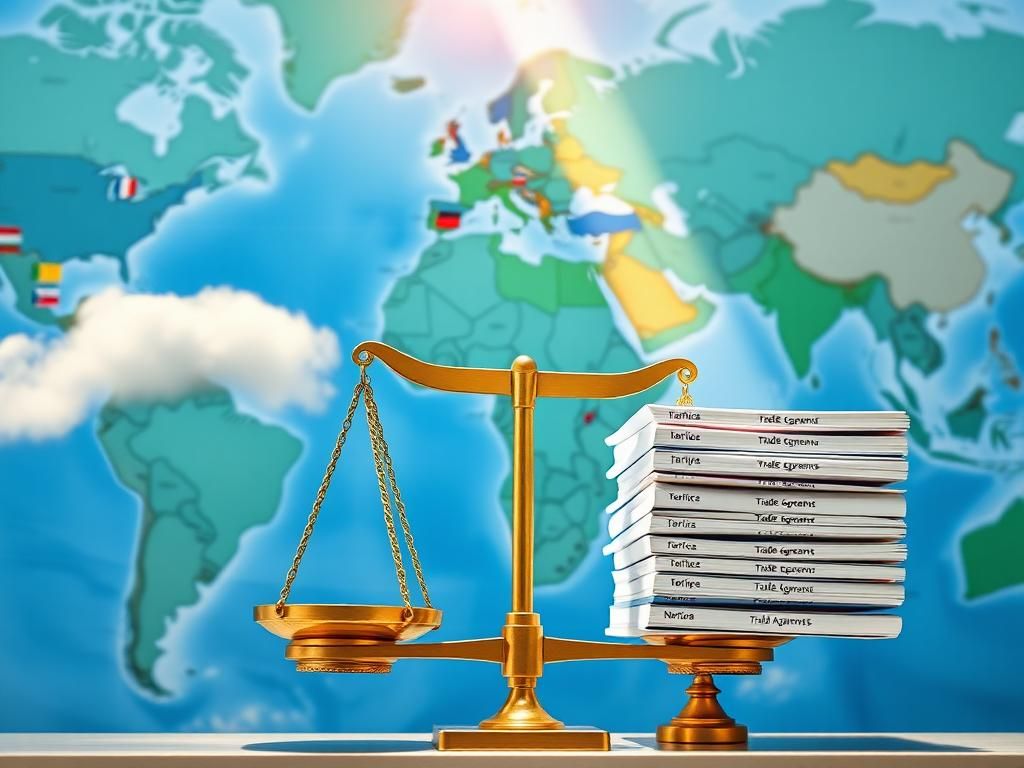 Flick International Close-up of a world map highlighting trade routes and flags