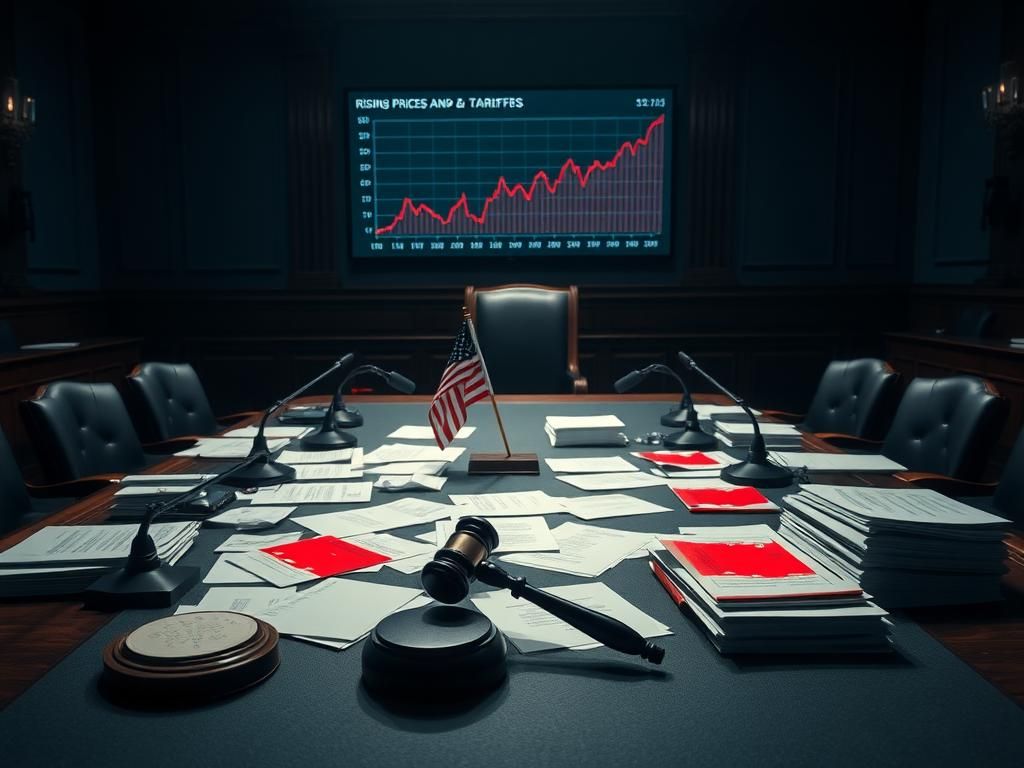 Flick International Empty witness table in a congressional hearing room highlighting tension in the debate