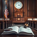 Flick International Dramatic courtroom scene with gavel and empty jury benches