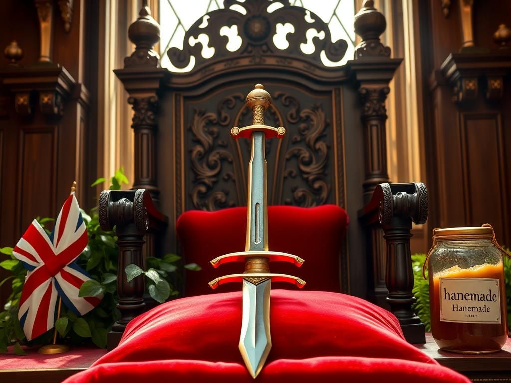 Flick International A majestic royal throne with intricate carvings symbolizing King Charles III's knighthood ceremony for David Beckham