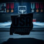 Flick International Close-up of a torn and faded USA Gymnastics logo, symbolizing the challenges faced by athletes.