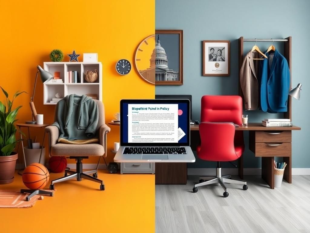 Flick International A split scene showing casual and formal workspaces representing bipartisanship in Pennsylvania politics