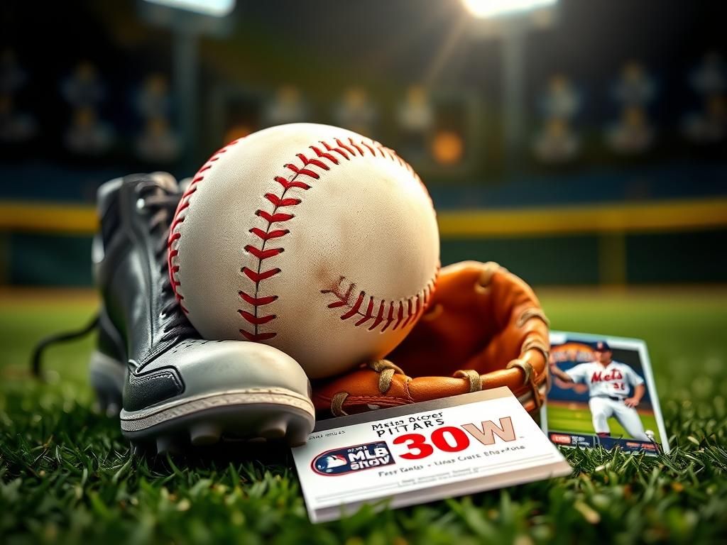 Flick International Close-up of baseball cleats and glove with digital playbook under stadium lights