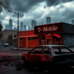 Flick International Burned-out car amidst urban chaos in Los Angeles