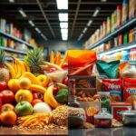 Flick International A split scene showcasing fresh, whole foods alongside ultraprocessed junk foods, illustrating the battle between health and addiction.