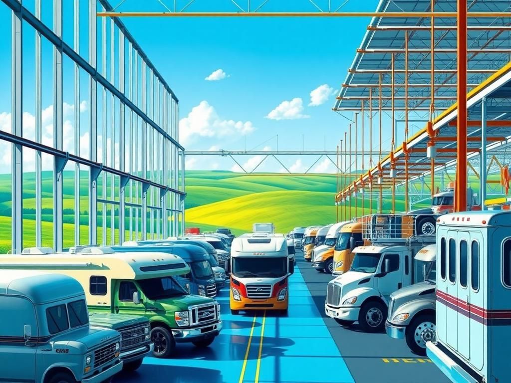 Flick International A vibrant American automotive manufacturing plant showcasing classic and modern vehicles