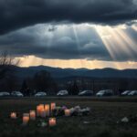 Flick International Serene urban landscape in Boulder, Colorado with a candlelight vigil for victims of a terror attack