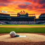Flick International Empty pitcher’s mound and home plate with a baseball and cap symbolizing failure