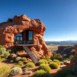 Flick International Unique rock house built into ancient red rock formation in Larkspur, Colorado