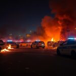 Flick International Police vehicles engulfed in flames during anti-ICE protests in New York City