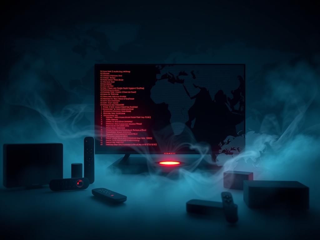 Flick International Abstract representation of compromised smart TVs and streaming devices surrounded by digital code.