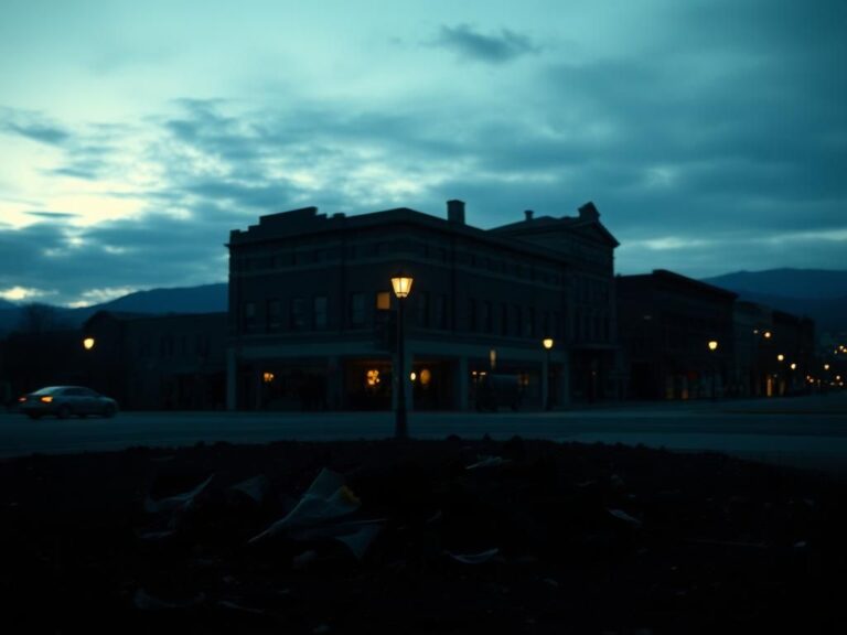 Flick International Cityscape of Boulder, Colorado at dusk showing remnants of a violent event
